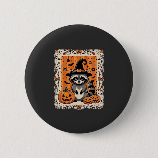 お化けアライグマ ハロウィン パンプキン デザイン_1 缶バッジ (正面)