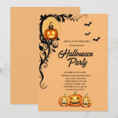 お化けカボチャのこうもり 大人のハロウィンパーティー 招待状 (正面/裏面)