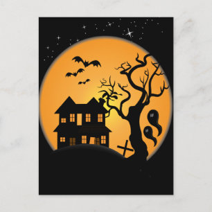 お化けハロウィンおばけ屋敷シーン ベクター ポストカード