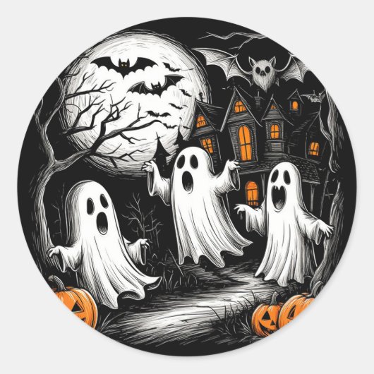 お化けハロウィーン幽霊シーン ラウンドシール (正面)
