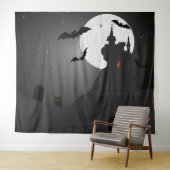 お化け城満月ハロウィン写真背景 タペストリー (インサイチュ(横))
