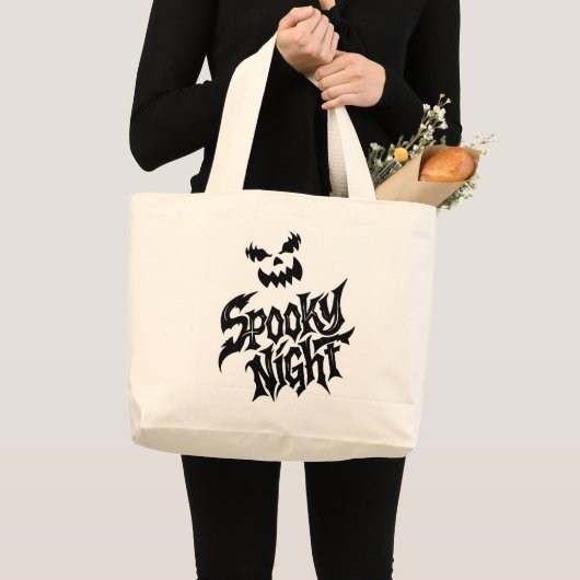 お化け夜のかぼちゃの顔 ラージトートバッグ (正面(商品))