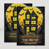 お化け屋敷と不気味な木々のハロウィンパーティー 招待状 (正面/裏面)