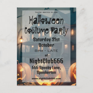 お化け屋敷と怖いパンプキンのハロウィンパーティー ポストカード