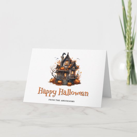 お化け屋敷のかぼちゃと幽霊のハロウィンカード シーズンカード (正面)