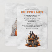 お化け屋敷のかぼちゃ ゴースト ハロウィンパーティー 招待状 (正面/裏面)