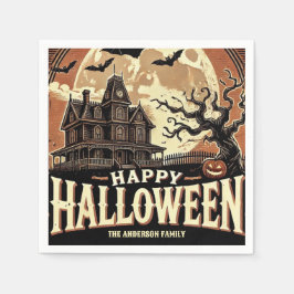 お化け屋敷のかぼちゃ スプーキーで怖いハロウィン スタンダードカクテルナプキン
