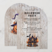 お化け屋敷のコウモリとジャック・オ・ランタン・ハロウィンパーティー 招待状 (正面/裏面)
