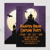 お化け屋敷のコスチュームパーティー ハロウィン 招待状 (正面/裏面)