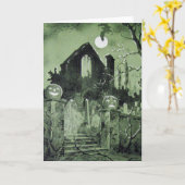 お化け屋敷のジャック・オ・ランタン ゴースト バット カード (黄色い花)