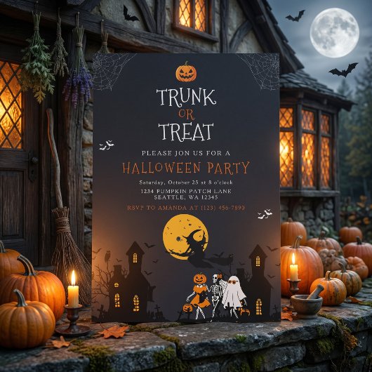 お化け屋敷のトランク・オア・トリート ハロウィン 招待状