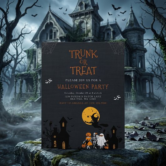 お化け屋敷のトランク・オア・トリート ハロウィン 招待状