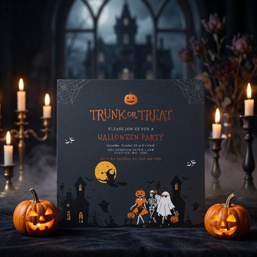 お化け屋敷のトランク・オア・トリート ハロウィン 招待状