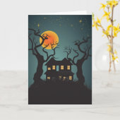 お化け屋敷のハロウィンの挨拶状 カード (黄色い花)