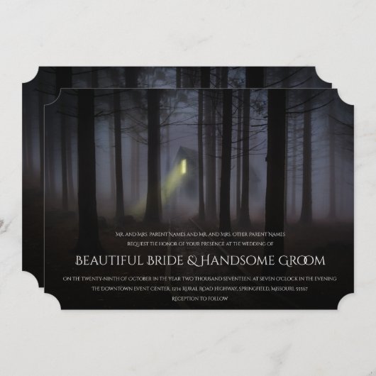 お化け屋敷のハロウィンの結婚式招待状 招待状 (正面/裏面)