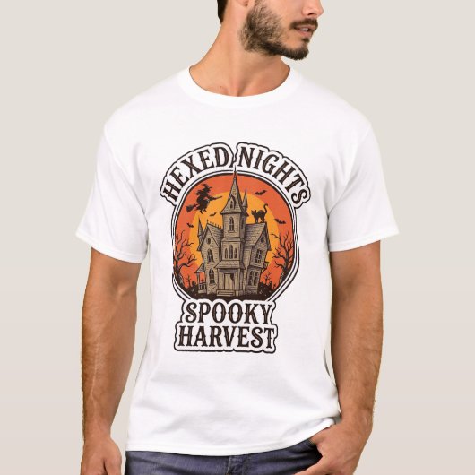 お化け屋敷のハロウィンシャツビンテージの彫刻デザイン Tシャツ (正面)