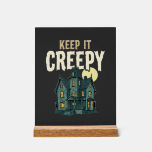 お化け屋敷のハロウィンデザインをクリーピーに Keep It Creepy アクリルサイン