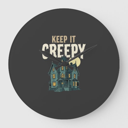 お化け屋敷のハロウィンデザインをクリーピーに Keep It Creepy ラージ壁時計 (正面)