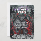 お化け屋敷のハロウィンパーティー招待状 ゴシックデザイン 招待状 (正面)