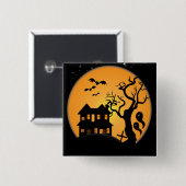 お化け屋敷のハロウィーンシーンのベクター 缶バッジ (正面&裏面)
