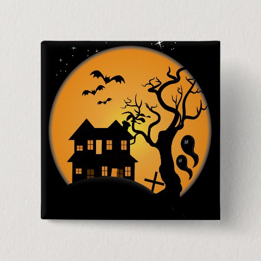 お化け屋敷のハロウィーンシーンのベクター 缶バッジ (正面)
