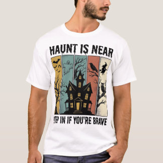 お化け屋敷のハロウィーン ビンテージの彫刻 怖いデザイン Tシャツ