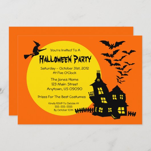 お化け屋敷のハローウィンパーティの招待状 招待状 (正面/裏面)