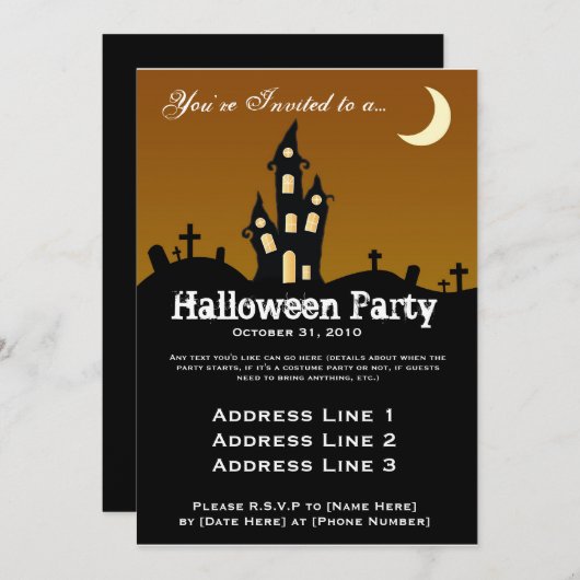 お化け屋敷のハローウィンパーティの招待状 招待状 (正面/裏面)