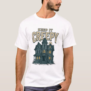 お化け屋敷のヴィンテージなハロウィーン ホラー デザイン Tシャツ