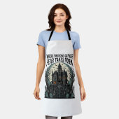 お化け屋敷の名言Tシャツ レトロ ゴシック セメタリー エプロン (着用した状態)