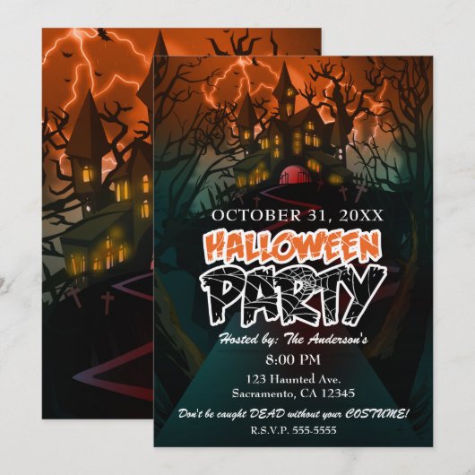 お化け屋敷の墓地 ハロウィンパーティー 招待状 (正面/裏面)
