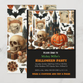  お化け屋敷の子供用コスチュームパーティー ハロウィン 招待状 (正面/裏面)