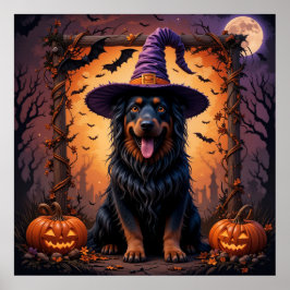 お化け屋敷の家の装飾にぴったりなかわいい黒犬のハロウィンアート ポスター