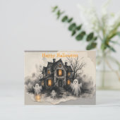 「お化け屋敷の幽霊の光 ホールoweenアート」 ポストカード (スタンド正面)