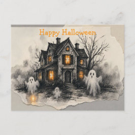 「お化け屋敷の幽霊の光 ホールoweenアート」 ポストカード