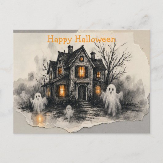「お化け屋敷の幽霊の光 ホールoweenアート」 ポストカード (正面)