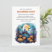 お化け屋敷の月とコウモリのカボチャ ハロウィンパーティー 招待状 (スタンド正面)