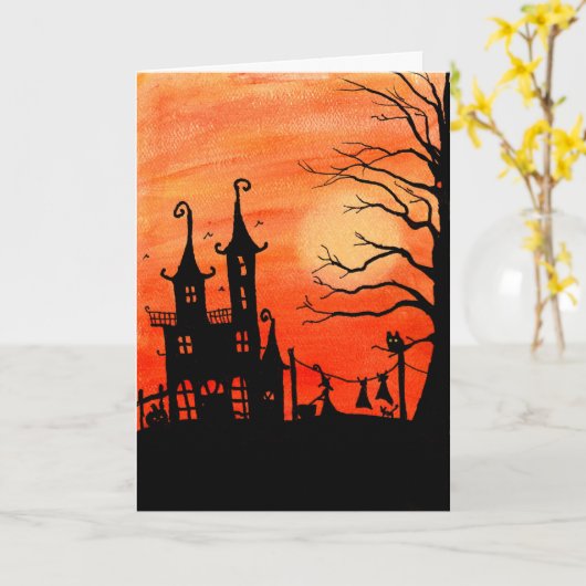 お化け屋敷の魔法使いの雑用のハロウィンカード カード (黄色い花)