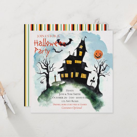 お化け屋敷ハロウィンパーティーのご招待 招待状 (正面/裏面インサイチュ)