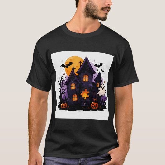 お化け屋敷パズルステッカー - スプーキー・ハロウィン Tシャツ (正面)