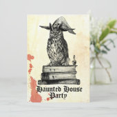 お化け屋敷パーティー 魔女 フクロウ ビンテージ 招待状 (スタンド正面)