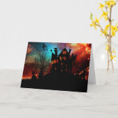 お化け屋敷赤くおよび青空 カード (黄色い花)