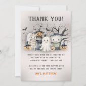 お化け屋敷風の子供のハロウィン誕生日 サンキューカード (正面)