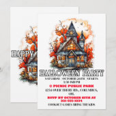 お化け屋敷 ハッピー ハロウィン パーティー 招待状 (正面/裏面)