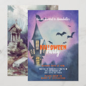 お化け屋敷　満月　コウモリ　ハロウィンパーティ 招待状 (正面/裏面)
