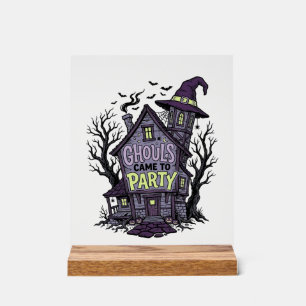 お化け屋敷Tシャツ かわいい スプーキー パーティー ハロウィン デ アクリルサイン
