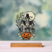 お化け屋敷Tシャツ ビンテージ風 彫刻 ハロウィン デ アクリルサイン (ニュートラル)