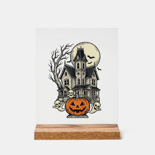 お化け屋敷Tシャツ ビンテージ風 彫刻 ハロウィン デ アクリルサイン