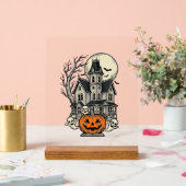 お化け屋敷Tシャツ ビンテージ風 彫刻 ハロウィン デ アクリルサイン (ウェディング)