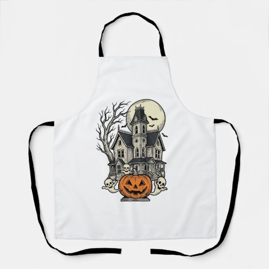 お化け屋敷Tシャツ ビンテージ風 彫刻 ハロウィン デ エプロン (正面)